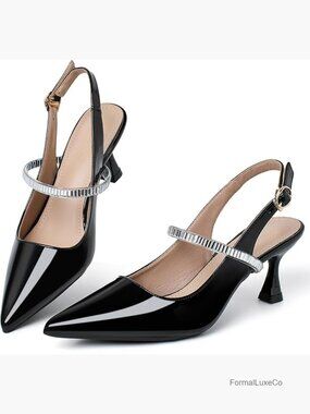 Slingback Kitten Heel Pointed Toe Dress Pump Ankle Strap Wedding Comfortable